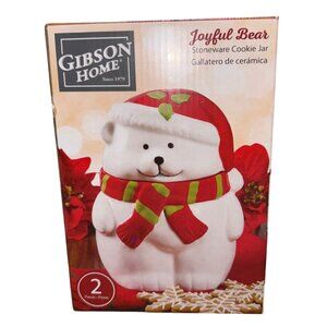 NEW Gibson Home Joyful Bear Polar Bear Cookie Jar Stoneware Cookie Jar NIB